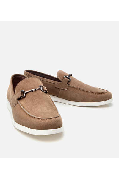 Hotiç Men's Suede Leather Beige Buckle Detailed Casual Loafer