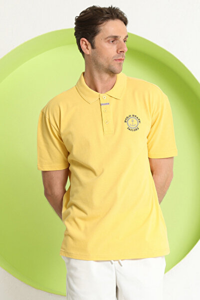 Polo State Tricou pentru bărbați cu gât polo relaxat galben