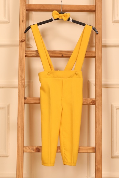 KÜÇÜĞÜM BUTİK Lemon Yellow Crepe Salopet Pants and Bow Tie (Salopet-Bowknot)