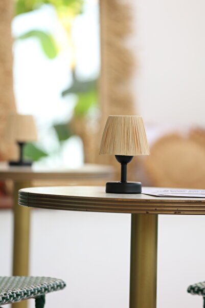 Maison Avf Rafya Saçaksız Şarjlı Masa Lambası - Alt Siyah