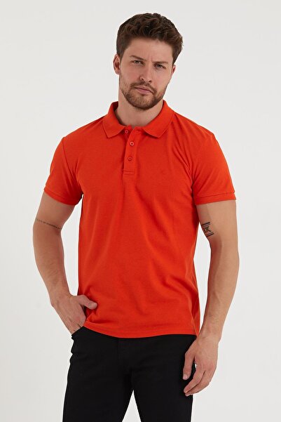 Polo State Tricou cu broderie cu gât polo pentru bărbați, portocaliu