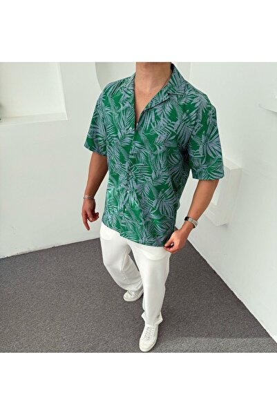 DEFES Regular Yaprak Desenli Kısa Kollu Gömlek