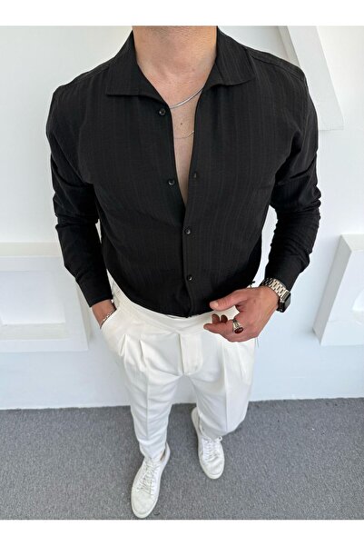 DEFES قميص قطن بياقة أباتشي بأكمام طويلة من القطن المكشوف