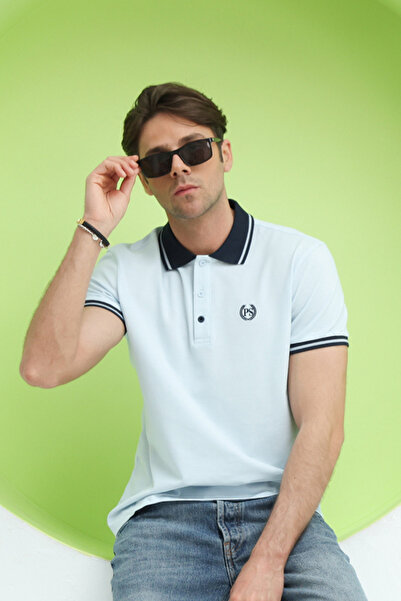 Polo State Tricou pentru bărbați cu guler polo cu croiala normală, albastru g...