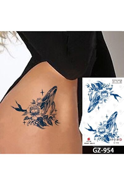 SİTORA Çiçekli Balina 1 Aylık Yarı Kalıcı Yapıştırma Geçici Dövme