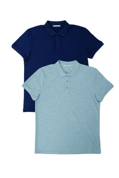 Polo State Ανδρικό μπλουζάκι με γιακά πόλο 2 τεμαχίων γκρι-ναυτικό μπλε