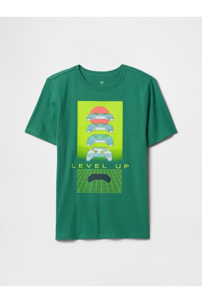 GAP Erkek Çocuk Yeşil Grafikli T-Shirt