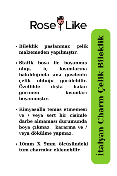 RoseLike Italian Charm Bracelet - Green - Without Text