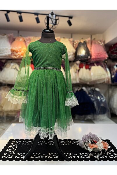 Prenses Peri Kids Kız çocuk abiye party uzun kollu dantel detaylı elbise