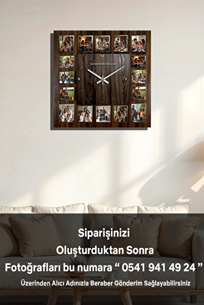 Lotus Digital Kişiye Özel 16 Fotoğraflı Ahşap Duvar Saati ( 40 x 40 cm )