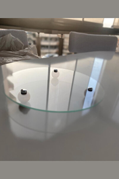 YOMNA Yuvarlak Cam Tepsi Ahşap Top Ayaklı Dekoratif Düzenleyici Stant