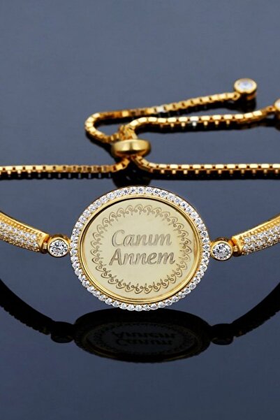 Şimal Silver 925 Ayar Gümüş Altın Kaplamalı Kişiye Özel Canım Annem Isimli Asansörlü Bileklik