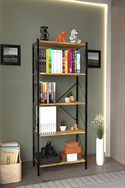Helios Home 5 Raflı Metal Kitaplık Ceviz