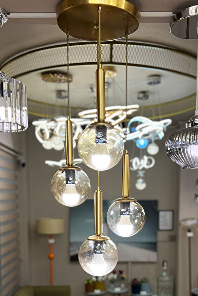 MINIMAL ETICARET VE BILGI TEKNOLOJILERI Golden Ball Quad Honey Yellow Cam Avize