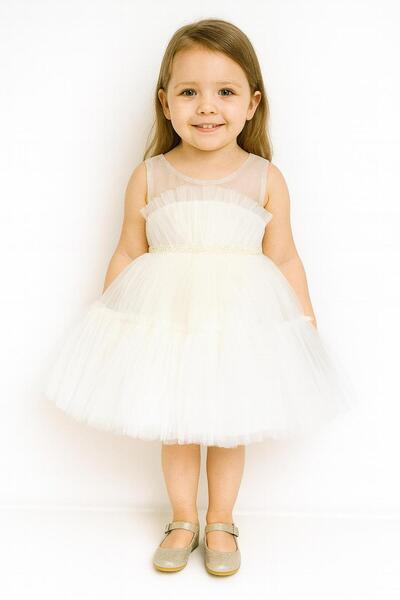Prenses Peri Kids Girl's Evening Dress Party Tail Waist Stone Detailed Dress Pattern