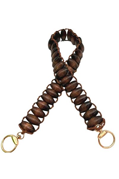 angel çanta aksesuar Angel Çanta Aksesuar 65x3 cm Koyu Renk Oval Ahşap Boncuklu Ahşap Tek Çanta Sapı