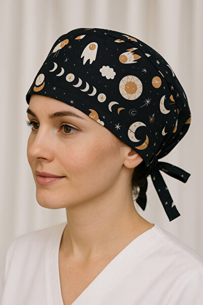 Dr. Mitra CERRAHİ BONE,DOKTOR,HEMŞİRE BONESİ,DESENLİ,UNISEX,PAMUKLU,SİYAH