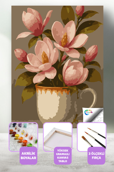 Tuvalle Çiçeklerin Sessizliği Sayılarla Boyama Seti, Hobi Seti, 40X50 Tablo, ...