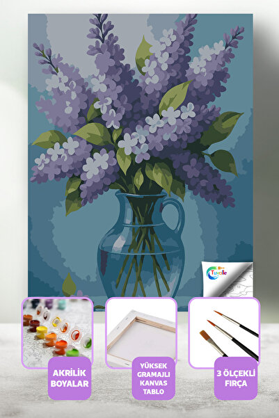 Tuvalle Leylaklar ve Cam Vazo Sayılarla Boyama Seti, Hobi Seti, 40X50 Tablo, ...