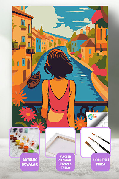 Tuvalle Nehir Kıyısında Hayaller Sayılarla Boyama Seti, Hobi Seti, 40X50 Tabl...