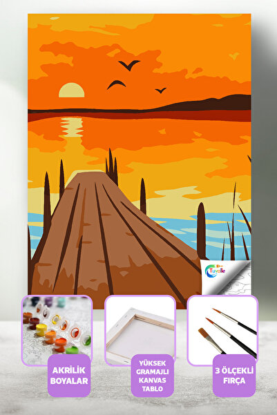 Tuvalle Sapanca Gölü Gün Batımı Sayılarla Boyama Seti, Hobi Seti, 40X50 Tablo...