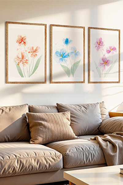 Zevahir Mobilya Dekorasyon Σετ ζωγραφικής MDF 3 τεμαχίων με έγχρωμα λουλούδια...