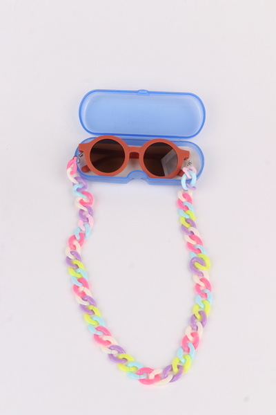 MACERATİ Nordic Unisex Round 0-8 Years Old Cool Kids Set of 3 Sunglasses Glasses Case and Glasses Chain