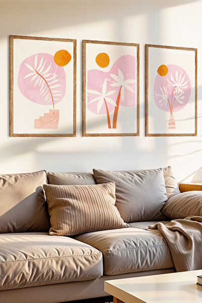 Zevahir Mobilya Dekorasyon Set de pictură MDF cu aspect de cadru din lemn, 3 piese, în tonuri pastel, tropicale, cu concept de liniște