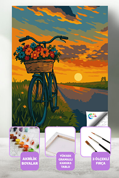 Tuvalle Bisiklet Yolu Gün Batımı Sayılarla Boyama Seti, Hobi Seti, 40X50 Tabl...