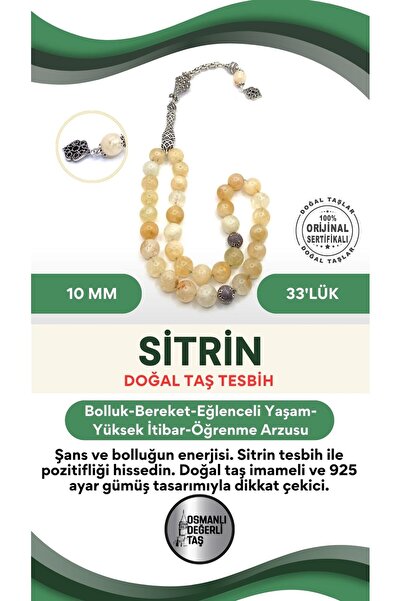 OSMANLI DEĞERLİ TAŞ Sitrin 10 Mm Doğal Taş 33'lük Tesbih - Doğal Taşlı Imame ...