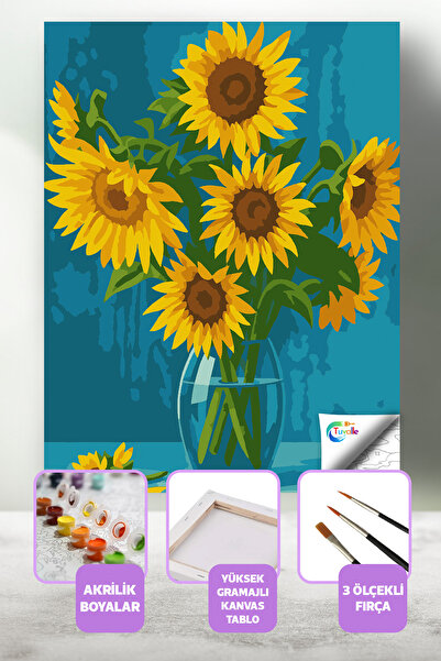Tuvalle Ayçiçeklerinin Rüyası Sayılarla Boyama Seti, Hobi Seti, 40X50 Tablo, ...