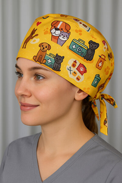 monotıp CERRAHİ BONE,DOKTOR HEMŞİRE BONESİ,UNISEX,VETERİNER SİMGELİ SARI