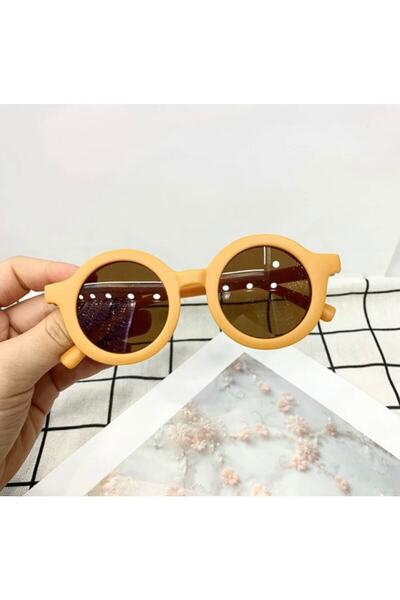 MACERATİ Iskandinav Unisex Mustard Round Frame 0-10 Years Old Children Uv400 Sunglasses