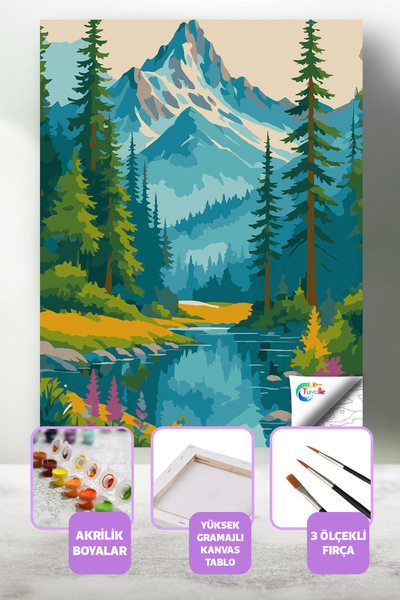 Tuvalle Dağların Daveti Sayılarla Boyama Seti, Hobi Seti, 40X50 Tablo, Fırça ...