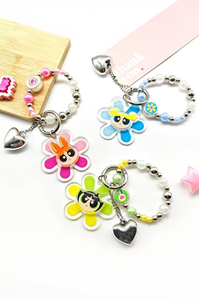 Miniso Powerpuff Girls Lisanslı Boncuklu Çiçek Figürlü Anahtarlık