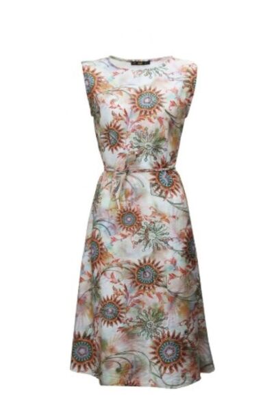 Sezgi Tekin Embroidery Detail Patterned Orange Dress