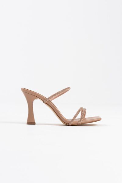 Zerenyus Alvina Premium Nude Stone Thin Strap Women's Heeled Slippers