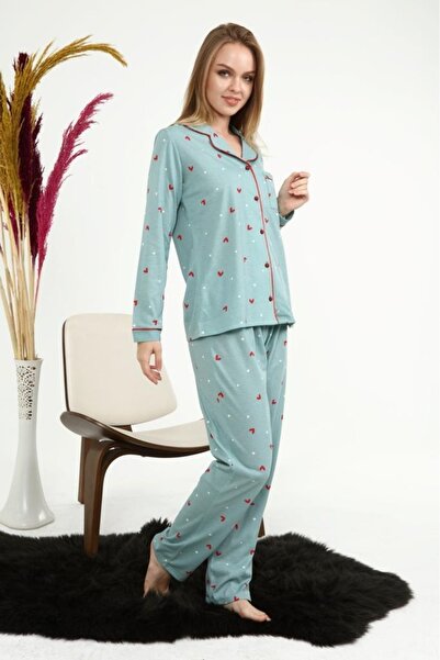LadyMina Pijama Turquoise Heart Lounge Double Pajama Set