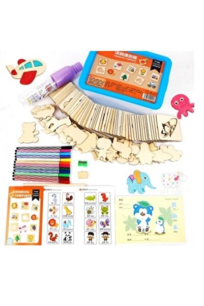 Picodino Set Montessori cu 56 de șabloane din lemn și accesorii pentru desen ...