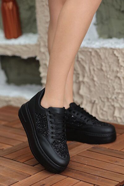 Zerenyus Pantofi de damă negri cu sclipici cu talpă groasă - Jojo