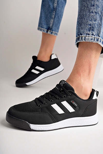 Zerenyus X24 Ortopedik Taban Çizgili Unisex Yazlık Siyah Beyaz Rengi Spor Ayakkabı