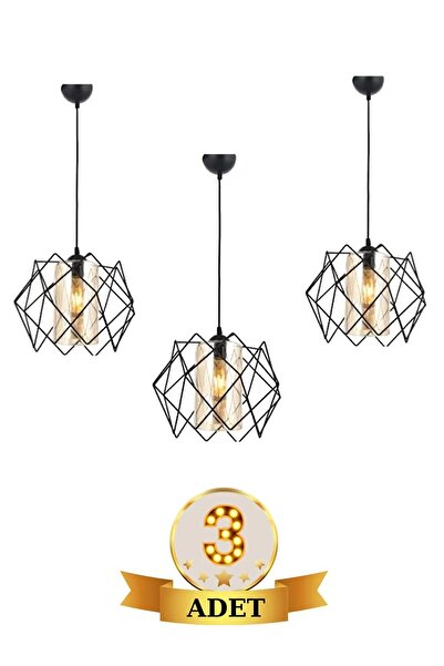 MHK Collection Modern Tasarım Labirent Model Sarı Mikalı Avize 3 Adet