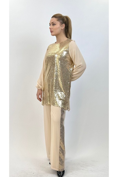 Ayda Triko Pul&Chiffon,Lined,Tunic Pants Big Size Suit