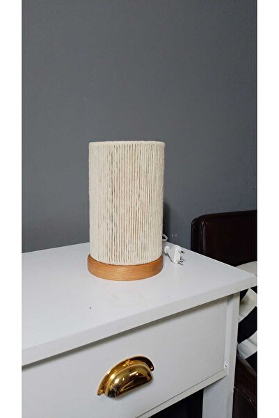 poplinhome AHŞAP AYAK MAKROME ABAJUR MAKROME MASA LAMBASI MAKROME ŞAPKA MAKROME