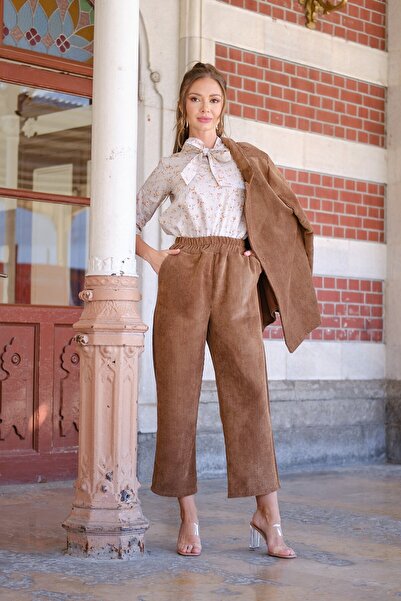 KÜÇÜĞÜM BUTİK Kadın Kahve Fitilli Kadife Pantolon