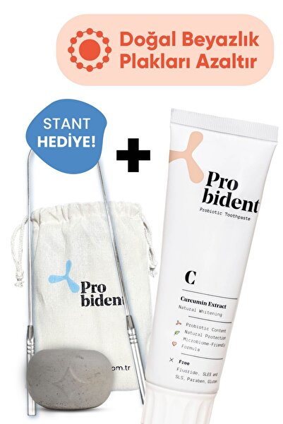 Probident Aktif Probiyotik Doğal Florürsüz Zerdeçal Özüt Ilaveli Diş Macunu Beyazlatma & Dil Temizleme Aparatı