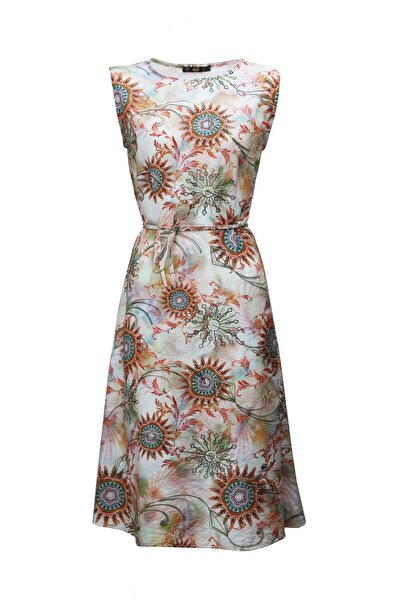 Sezgi Tekin Embroidery Detail Patterned Orange Dress