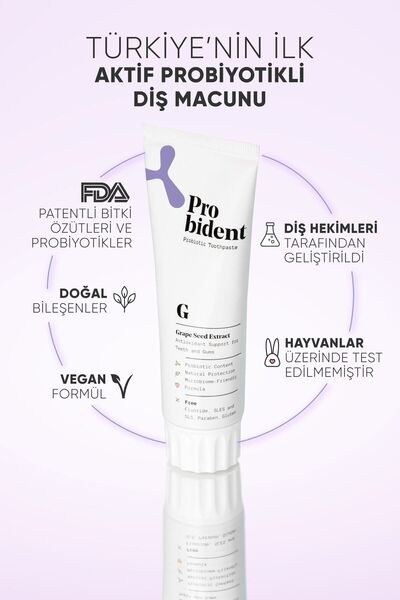 Probident Aktif Probiyotik Doğal Florürsüz Üzüm Çekirdeği Özüt Ilaveli Diş Macunu & Dil Temizleme Aparatı