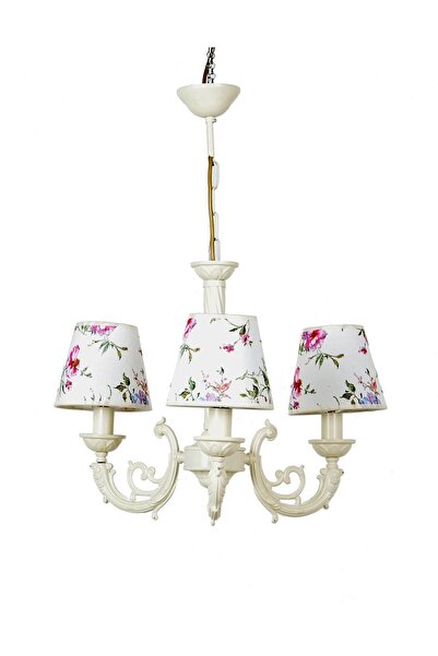 MASSARELLI Artur Avize Krem 3 Kollu Fuşya Çiçekli