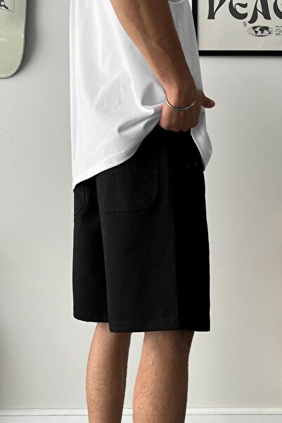Flaw Wear Gabardine Fabric Black Basic Shorts